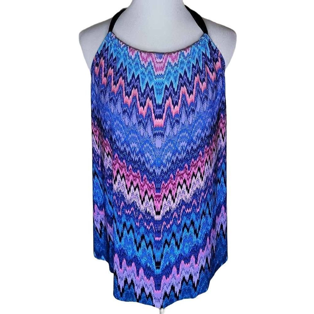 Aqua Green High Neck Angled Tankini Top Multicolor Size Large